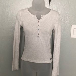 White Superdry Button Up V Neck Long Sleeve XSmall